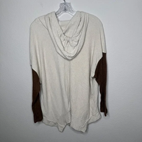 Earthbound Trading Co Hooded Knit Sweater Cream Brown Colorblock XL - Picture 3 of 9